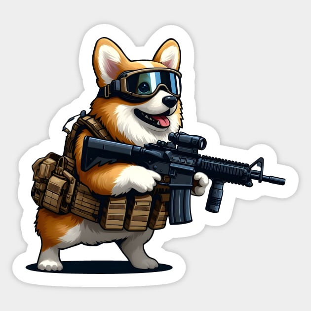 Tactical Corgi Sticker by Rawlifegraphic